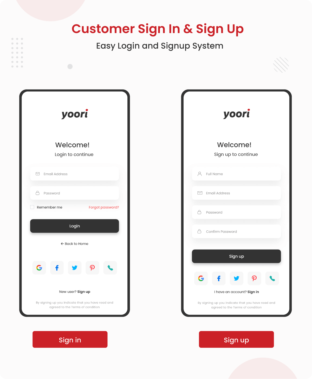 Yoori customer login and signup system